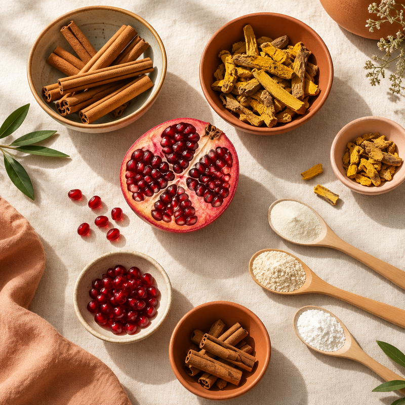Ingredienti di origine vegetale: melograno e cannella